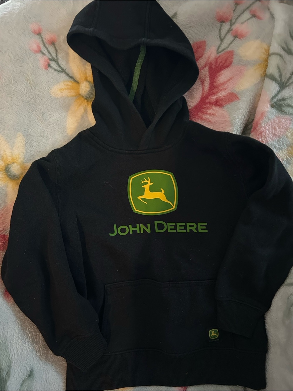 John Deere Black Hoodie with Green & Yellow Logo
